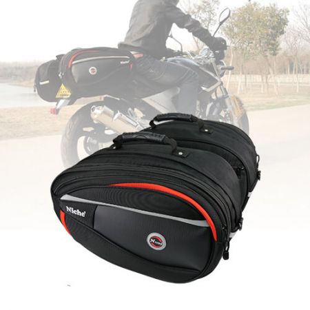 Velkoobchodní těžké motocyklové sedlové tašky - Velké rozšiřitelné motocyklové sedlové tašky s univerzálním montážním systémem suchého zipu, držákem na boční tašky.